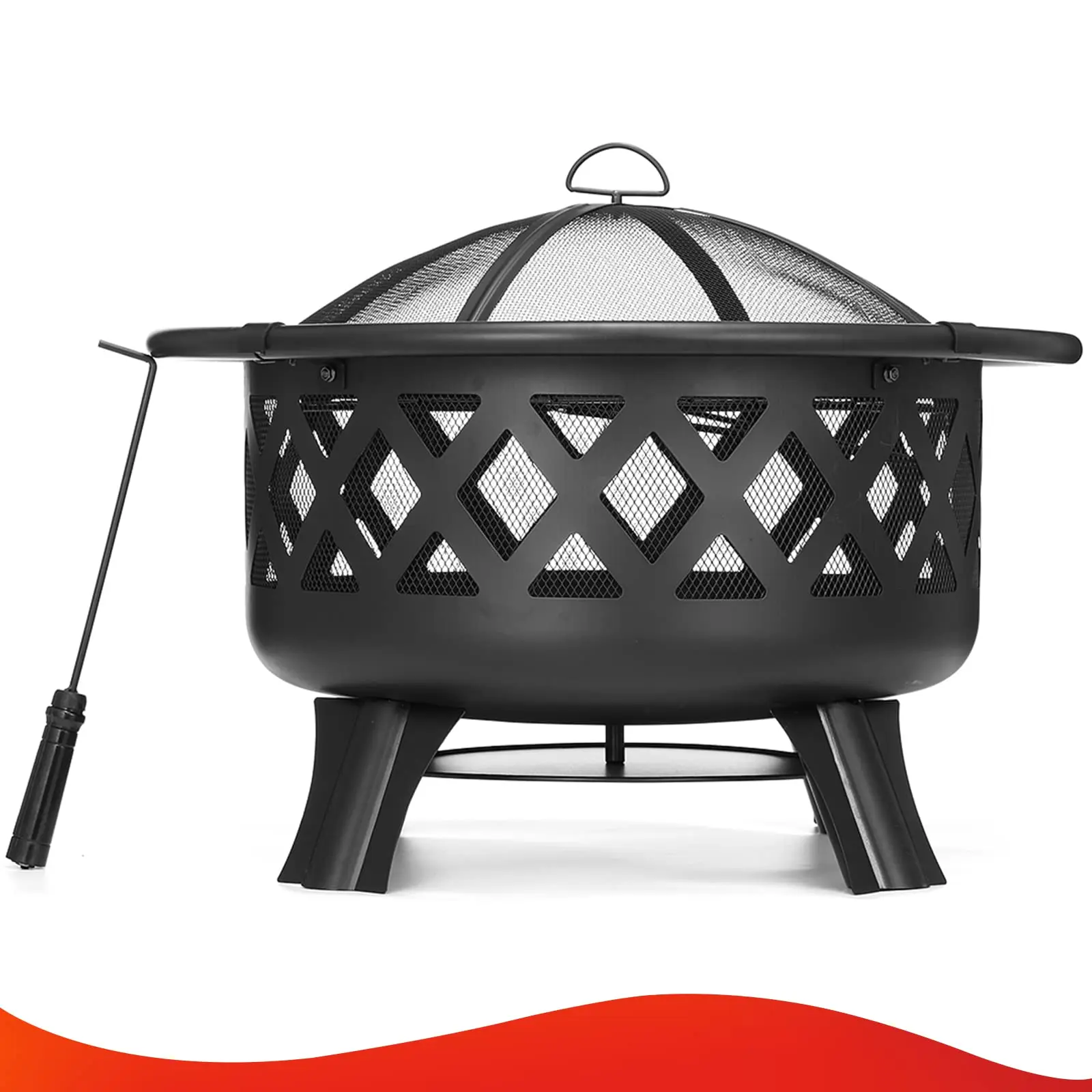 30 Inch Fire Basket with Mesh Cover Fire Poker Heating Stove Portable Foldable Charcoal BBQ Grills Winter Outdoor Campfire Basin