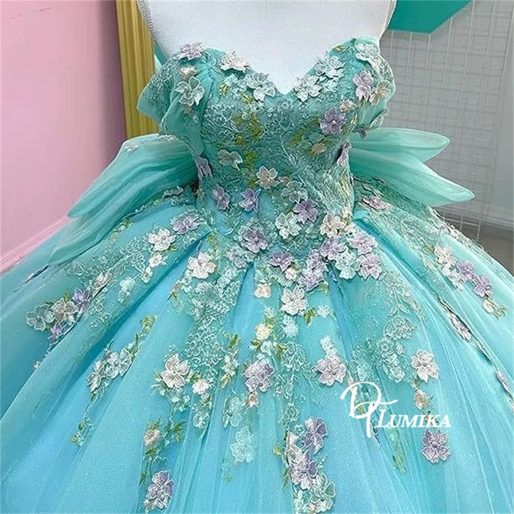 DTLumika Off the Shoulder Floral Sweet 15 Dresses Flowers Appliques Ball Gown Quinceanera Dresses Coming of Age Party Gowns