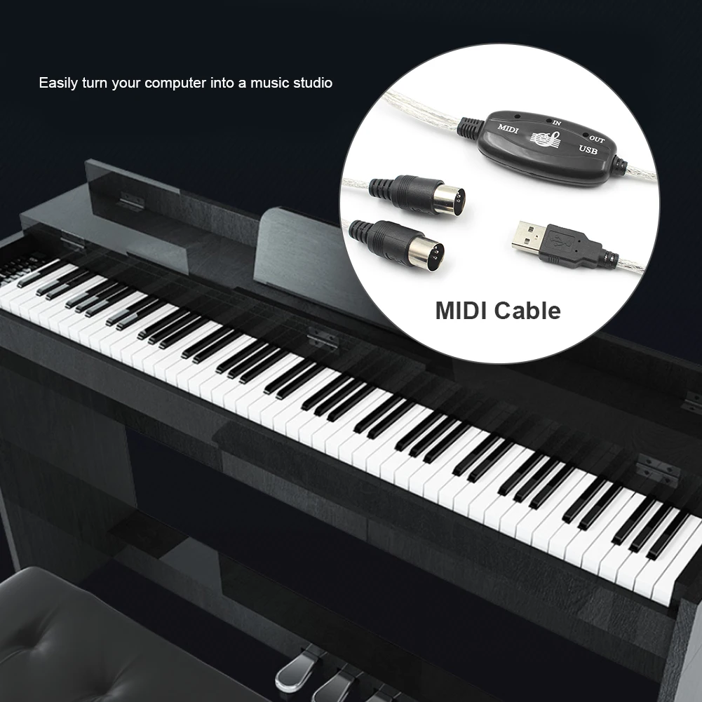 USB IN-OUT MIDI Adapter Cable Set Keyboard Converter Cord PC to Music Electronic Lightweight Portable Music Elements