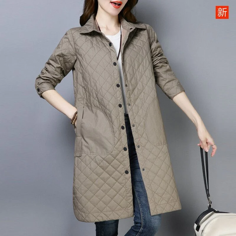 2023 Spring Autumn Women New Thin Padded Jacket Wild Medium Long Loose Cotton-padded Jacket Female Tooling Padded Coat Cardigan