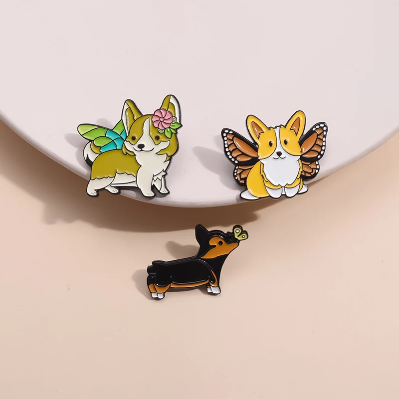 Fairy Corgi Enamel Pins Custom Butterly Wing Funny Dog Lapel Badge Shirt  Collar Brooches Backpack Cartoon Animal Jewelry Gift