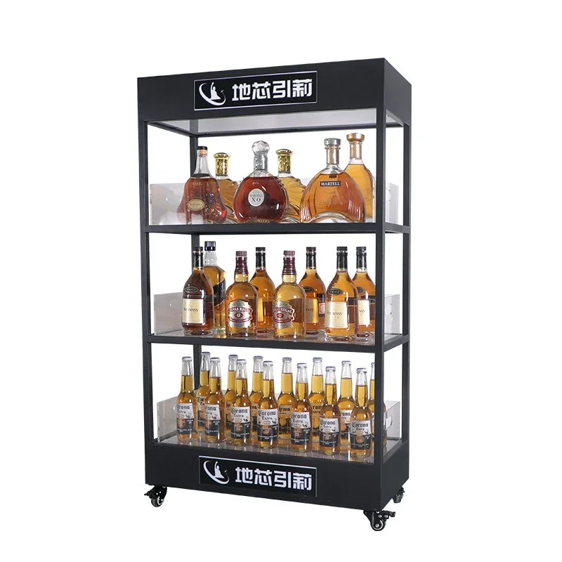 Bar three-layer luminous wine cabinet LED red wine beer display cabinet KTV creative movable champagne rack