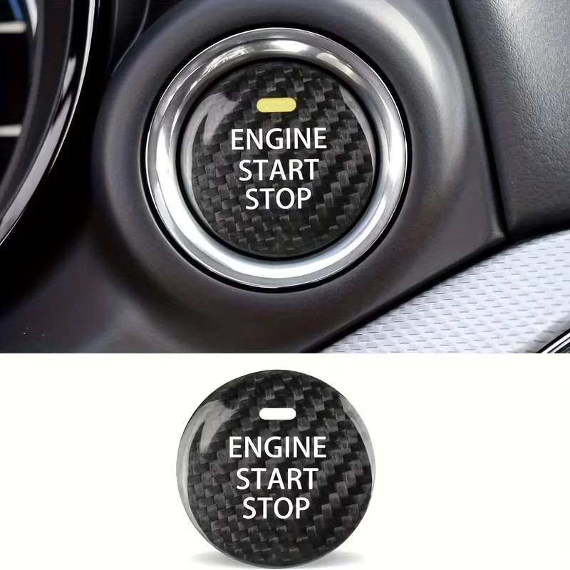1 Stück Kohlefaser-Start-Stopp-Knopf-Abdeckung Zündschalter-Dekoraufkleber für Mazda3 Mazda6 CX3 CX5 CX9 MX5 Miata Modifikation – Detail 2