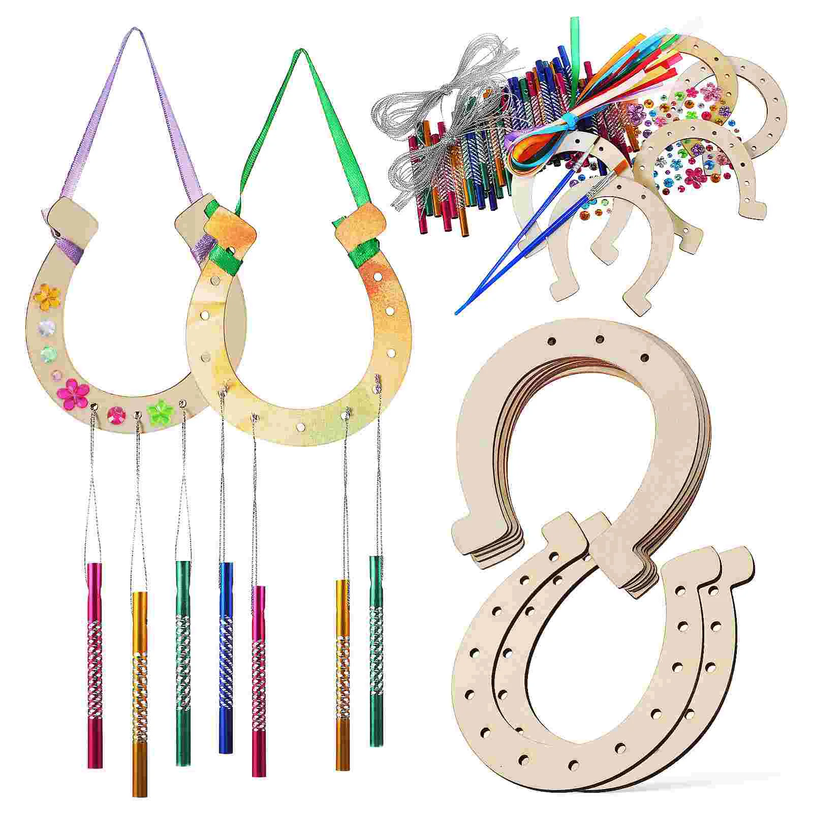 

1 Set Wind Chime Kit Diy Wooden Wind Chime Horseshoe Wind Chime Birthday Wedding Decoration Wind Chimes For Garden