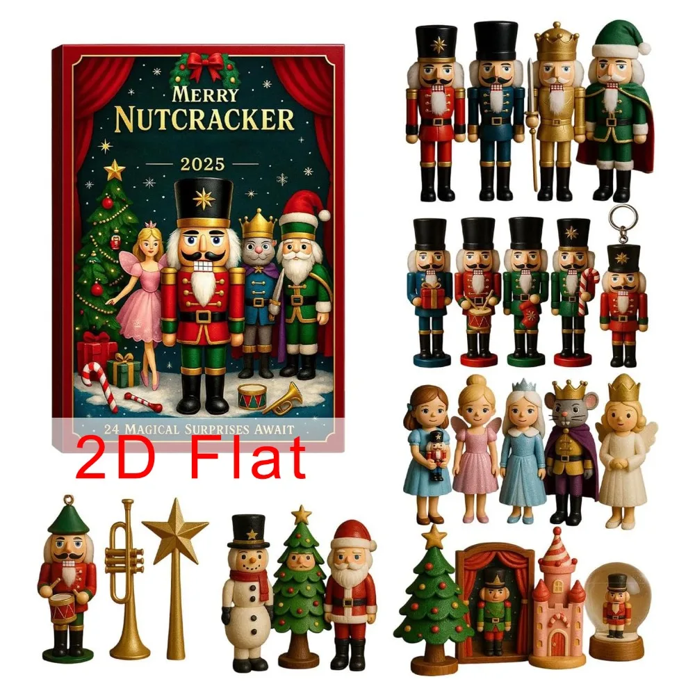 

2D Flat Nutcracker Advent Calendars 2025, 24 Days Merry Nutcracker Ornaments Christmas Countdown Calendar, Cartoon Nutcracker