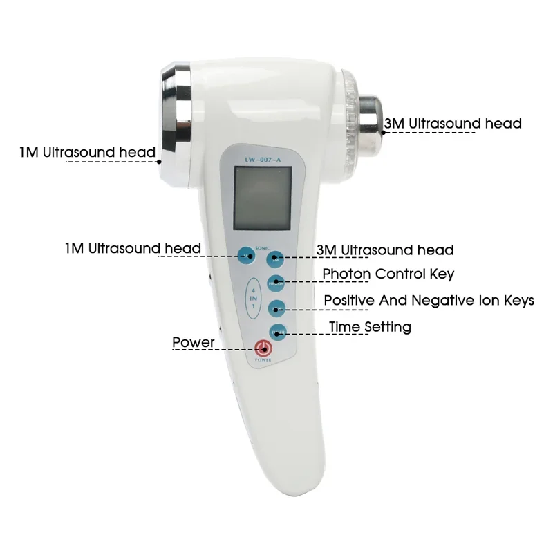 Masażer ultradźwiękowy do twarzy i ciała z podwójną głowicą, kawitacja, 7 kolorów LED, terapia fotonowa, pielęgnacja skóry, lifting, redukcja zmarszczek.