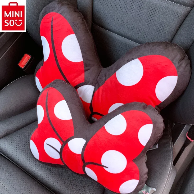 MINISO-Coussin de siège de voiture avec nœud Minnie pour femme, oreiller de soutien de la taille, confortable et respirant, dessin animé, décoration de cou