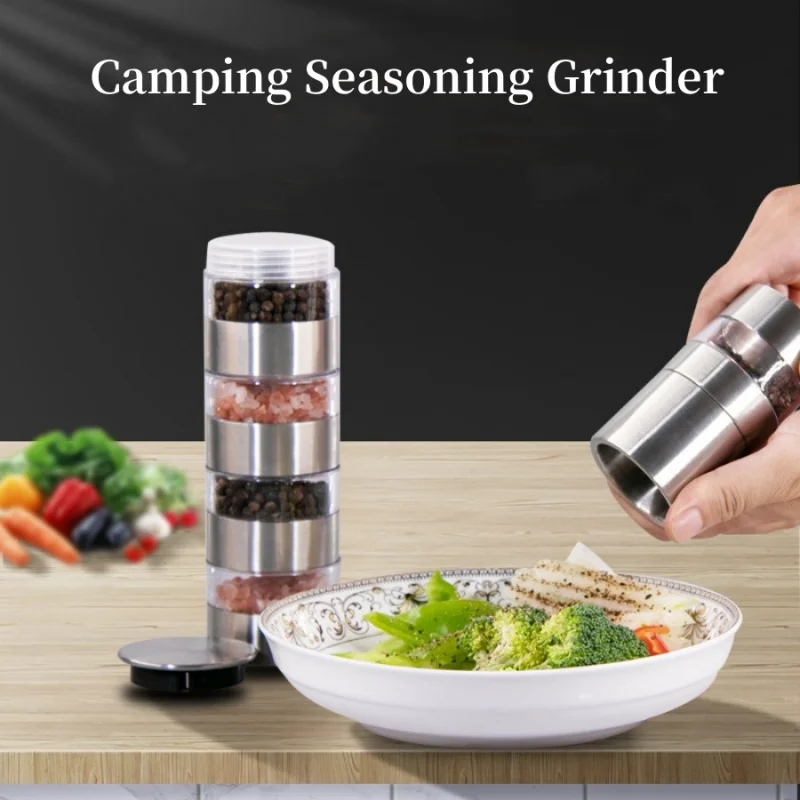 Outdoor Camping Spice Jars Bottle Pepper Grinder Portable BBQ Picnic Spice Seasoning Container Storage Box Cookware Set