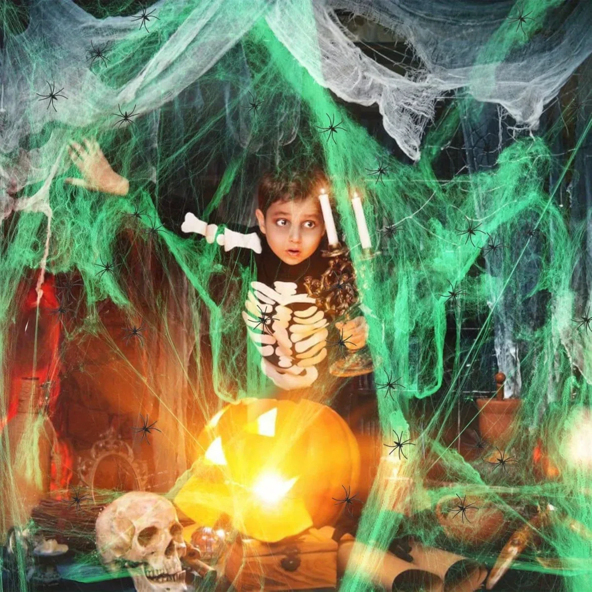 1-20PCS Halloween Decoration Stretchy Spider Web Cotton Cobweb Horror Prop for Haunted House Bar Party Scene Scary Decor Use