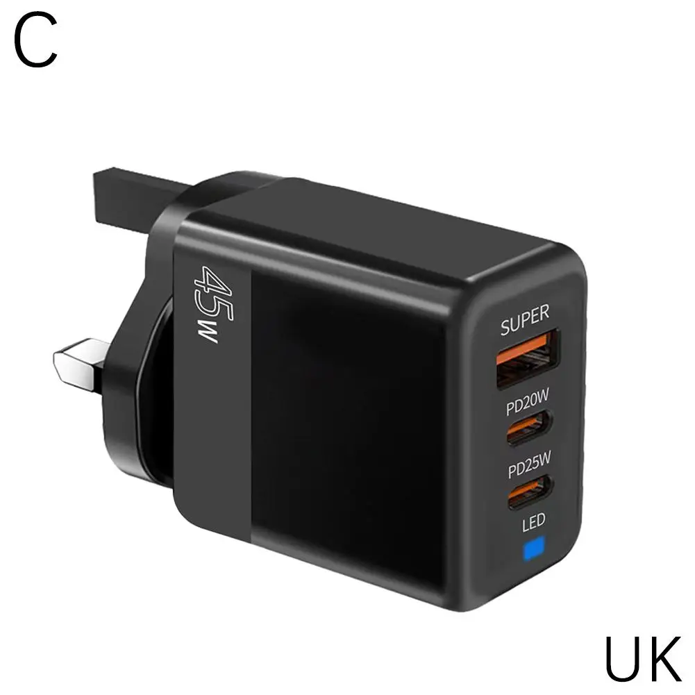 EU/US/UK Charging Head Usb Three Plug Fast Charging Full Protocol Type C Suitable For Huawei Apple PD20W Multi-port Charger S7C8