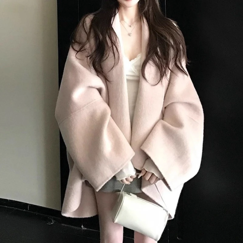 

2025 New Cloak Coat Faux Camel Hair Faux Wool Double-Faced Woolen Coat