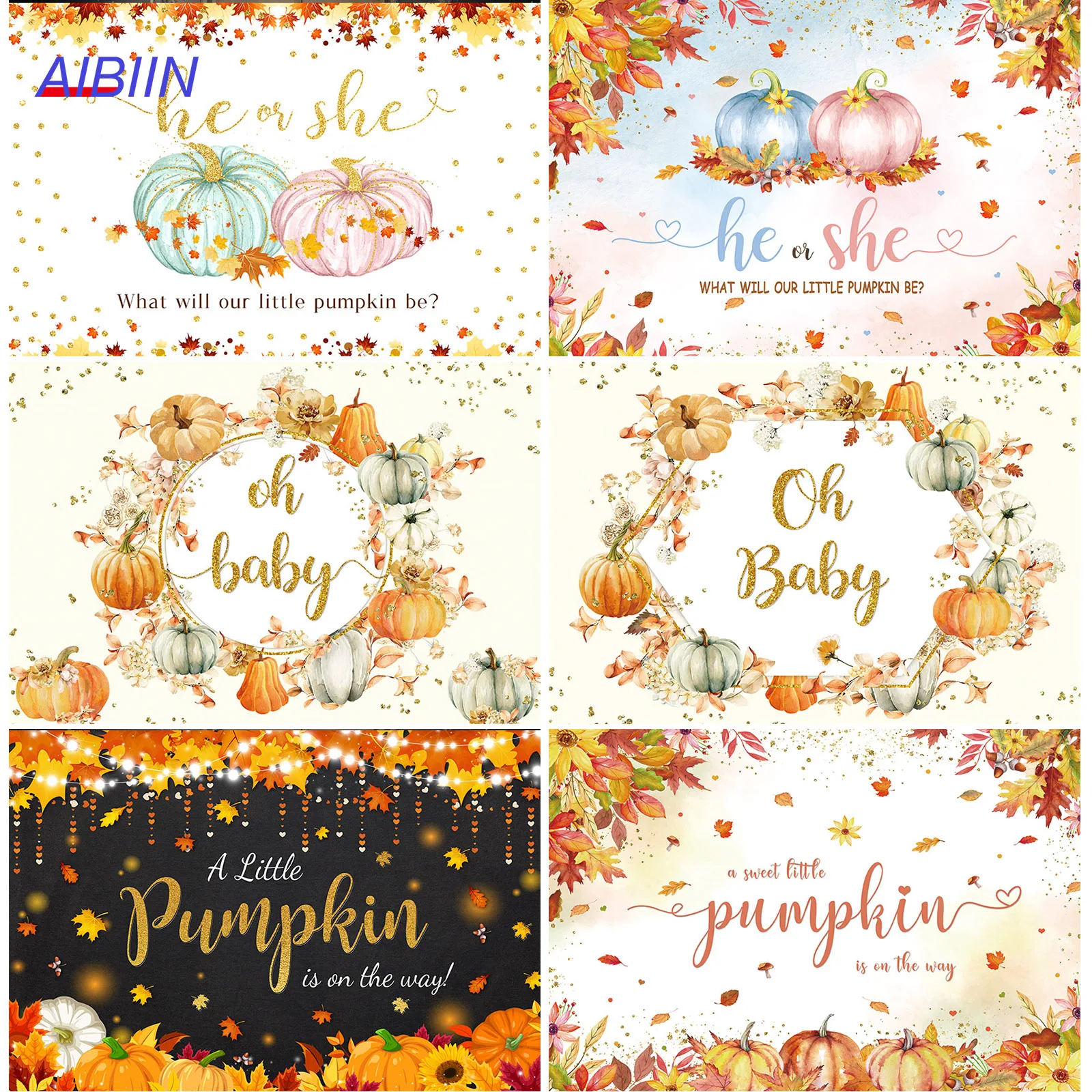 

Maple Leaves Gender Reveal Backdrop Autumn Pumpkin Gold Dots Baby Shower Photography Background He or She Baby Party Decor