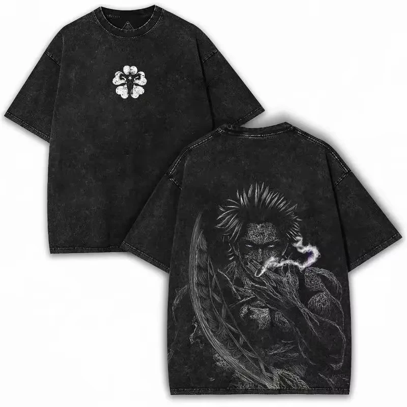 

Manga Black Clover Yami Sukehiro Printed Tee Men Short Sleeve Clothing Washed Cotton T-shirt Plus Size Streetwear Best Selling