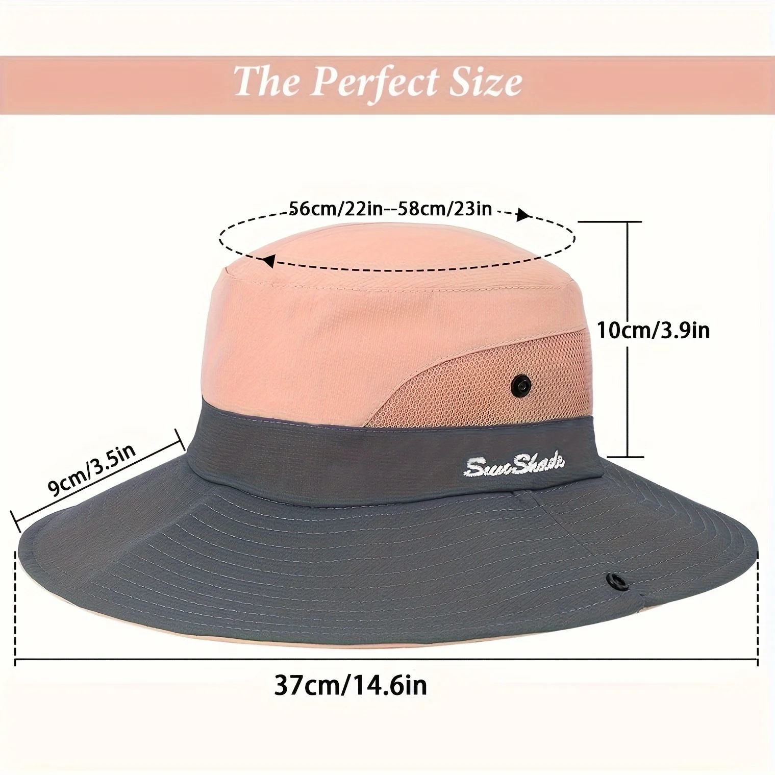 Damen-Sonnenhut in zwei Farben mit Pferdeschwanzöffnung – atmungsaktiv, breiter Rand, geeignet für Strand und Angeln – perfekt für Sommerhüte – Detail 6
