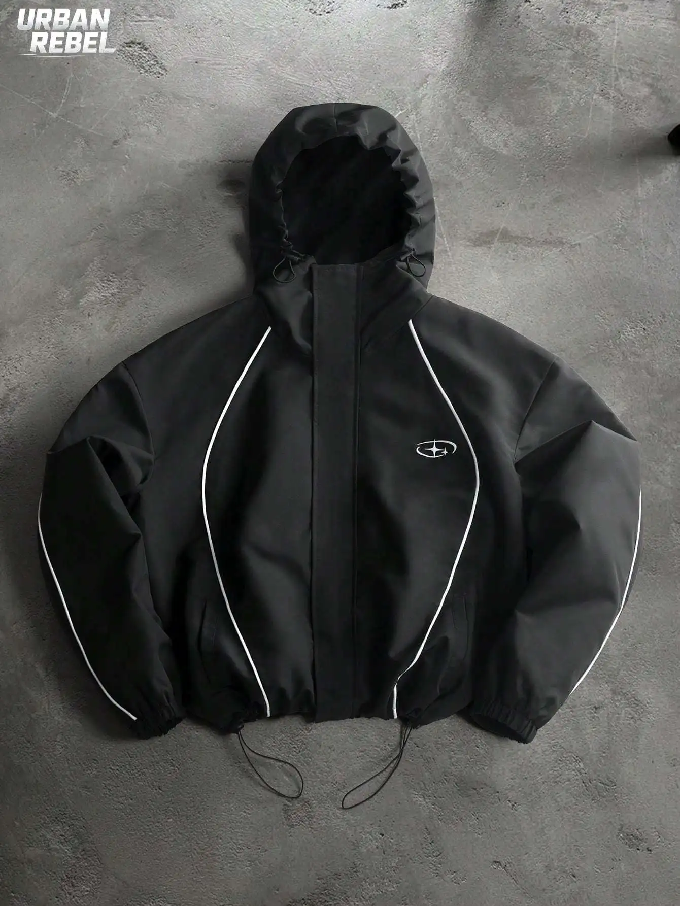 Men's Oversized Hooded Streetwear Jacket Reflective Trim Contrast Color Graphic Print Coat Casual Urban American Fashion Wear