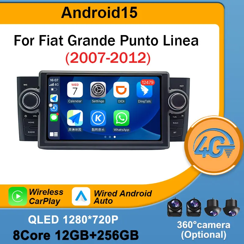 Reprodutor multimídia de carro android 15 de 7 polegadas para fiat grande punto linea 2007 2008 2009-2012 gps carplay bt rádio estéreo navegação wi-fi