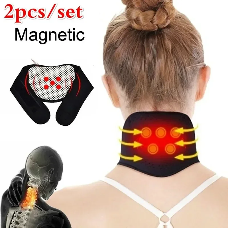 2Pcs Tourmaline Magnetic Therapy Neck Back Massager Cervical Vertebra Protection Spontaneous Heating Belt Body Massagers