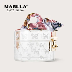 MABULA Butterfly Print Transparent Jewelry Scotts Box Eco Acrylic Clear Trunk Top Evening Handbags 2 pcs Silk Scarf Woven Strap