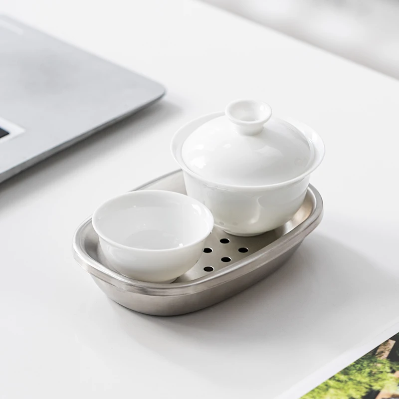 One Person Drinking Alone White Porcelain Kung Fu Tea Set Single Person One Pot One Cup Ceramic Cover Bowl Set