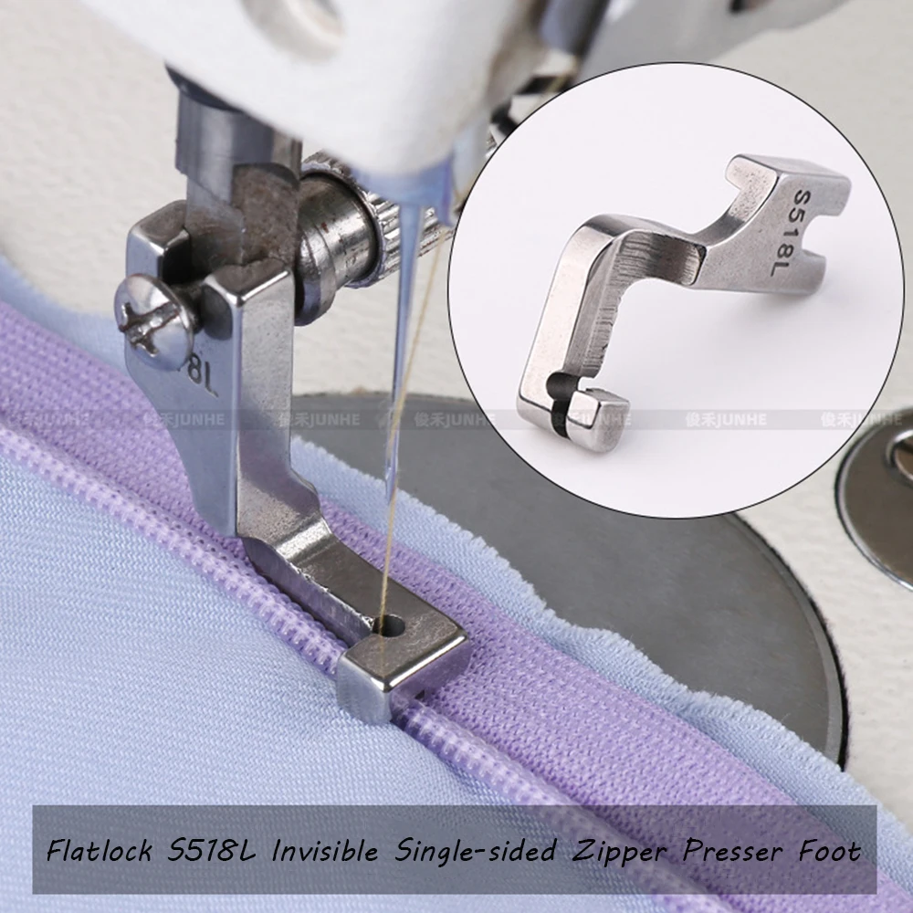 1/10 pces s518l máquina plana de um lado profissional superior vestuário zíper invisível calcador especial/t168 zíper invisível