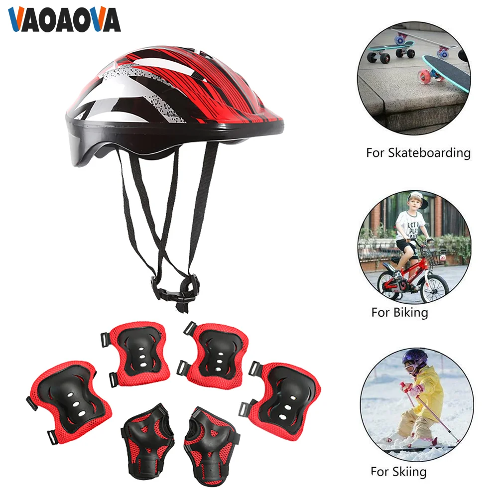 7Pcs/Set Kids Protective Gear Set Boys Girl Adjustable Helmet With Knee Elbow Pads For Skateboard Cycling Scooter Roller Skating