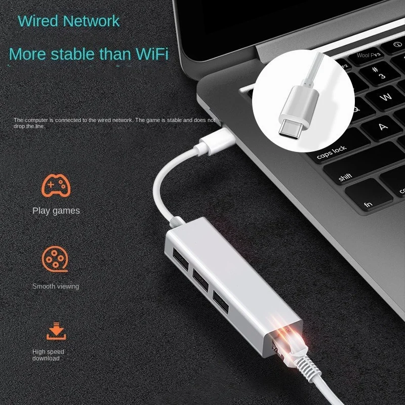 TYPE-C Ethernet con HUB USB a 3 porte 2.0 RJ45 scheda di rete Lan adattatore da USB a Ethernet per Mac IOS Android PC RTL8152 HUB USB 2.0