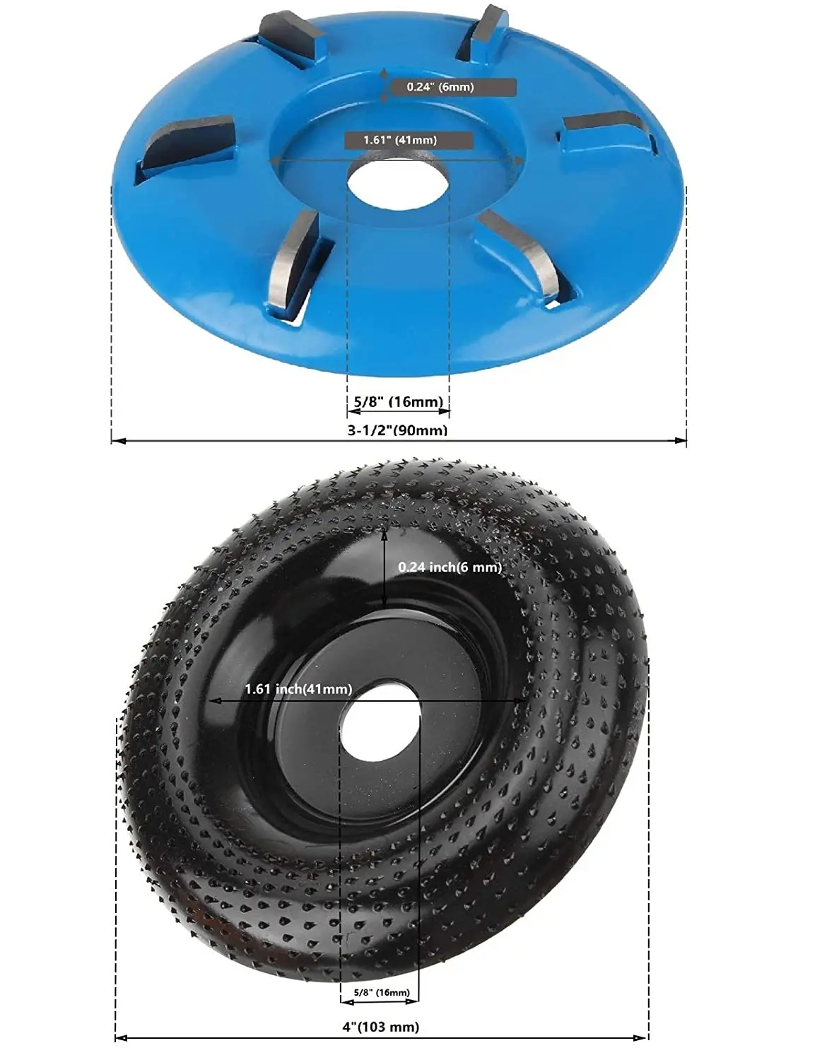 90mm Six Teeth 16mm Bore Woodworking Turbo Tea Tray Digging, 16mm Round Woodcarving Sanding Angle Grinding Wheel Abrasive Disc