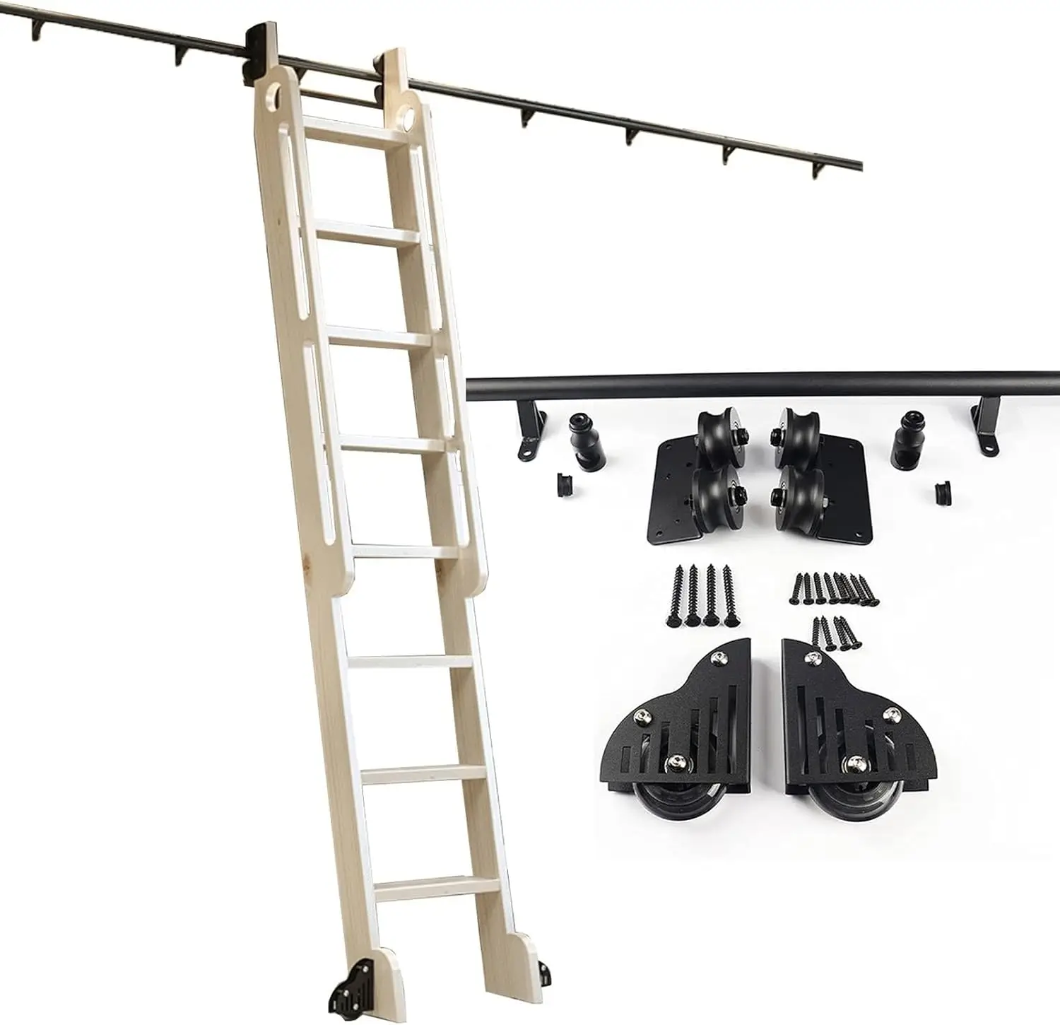 Sliding Barn Door Kit - 3.3Ft-20Ft Rolling Library Ladder Hardware Kit Round Track/Rail(No Ladder) Mobile Ladder Tracks With