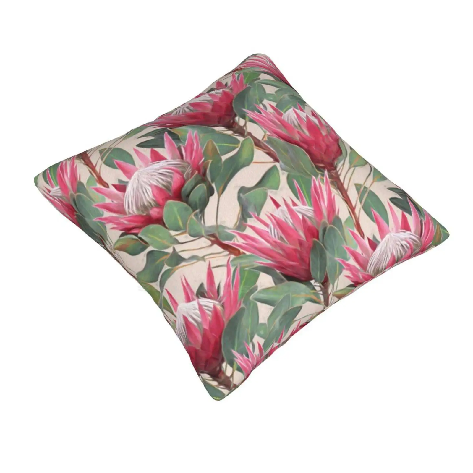 Painted King Proteas On Cream Pillows Case Bedroom Home Decoration King Proteas Floral Pattern Painted Impressionistic Pink