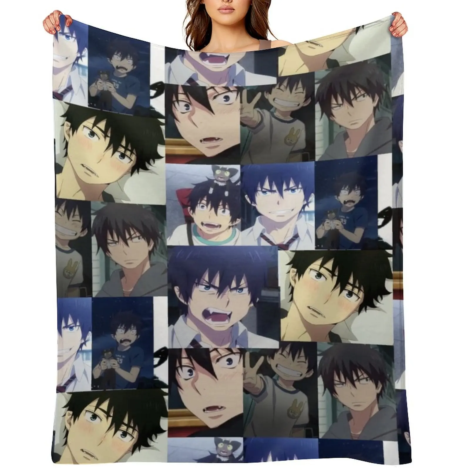 

Blue Exorcist Rin Okrumura inspired collage design Throw Blanket Hair Designers Soft Plaid Flannels Blankets
