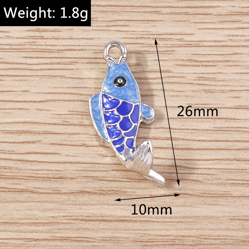 10pcs 10x26mm Lovely Alloy Enamel Fish Charms Pendants for Jewelry Making Women Fashion Drop Earirngs Necklacecs Crafts Supplies