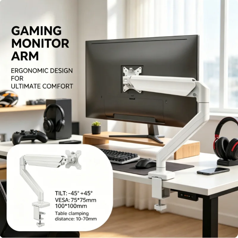 

Single Monitor Desk Mount 32 Inch Ergonomic Adjustable Universal Gaming Bracket Holds 19.8 Lbs Computer Display