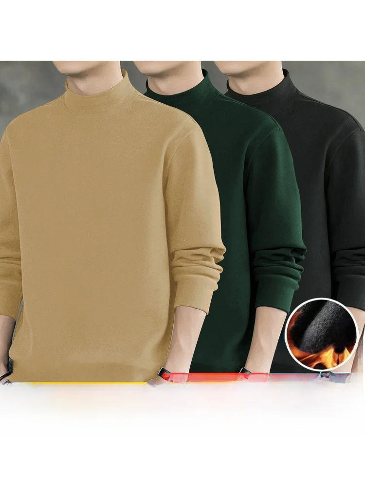 Men's Double-Sided Fleece Long Sleeve T-Shirt Half-High Collar Base Layer Casual Wear Thermal Comfortable Breathable  Color