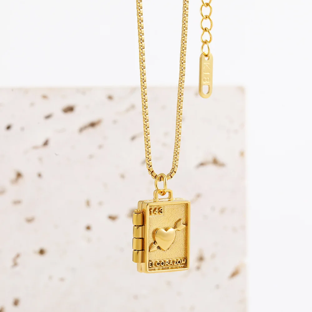 Romantic Heart Photo Album Pendant Necklace for Women Trend Stainless Steel Box Chain Choker Jewelry Birthday Party Gift