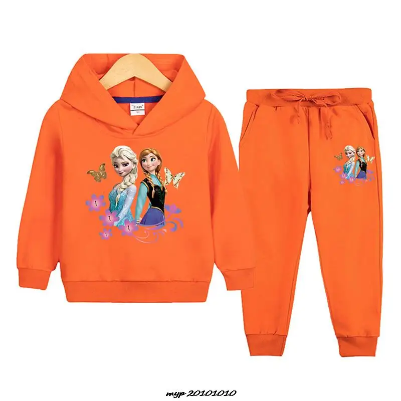 Disney Kids Sportswear Frozen Elsa Clothing Sets Baby Little Girls Fashion Sports Suits Hoodie Sweater+Pants Clothes 2Pcs Sets