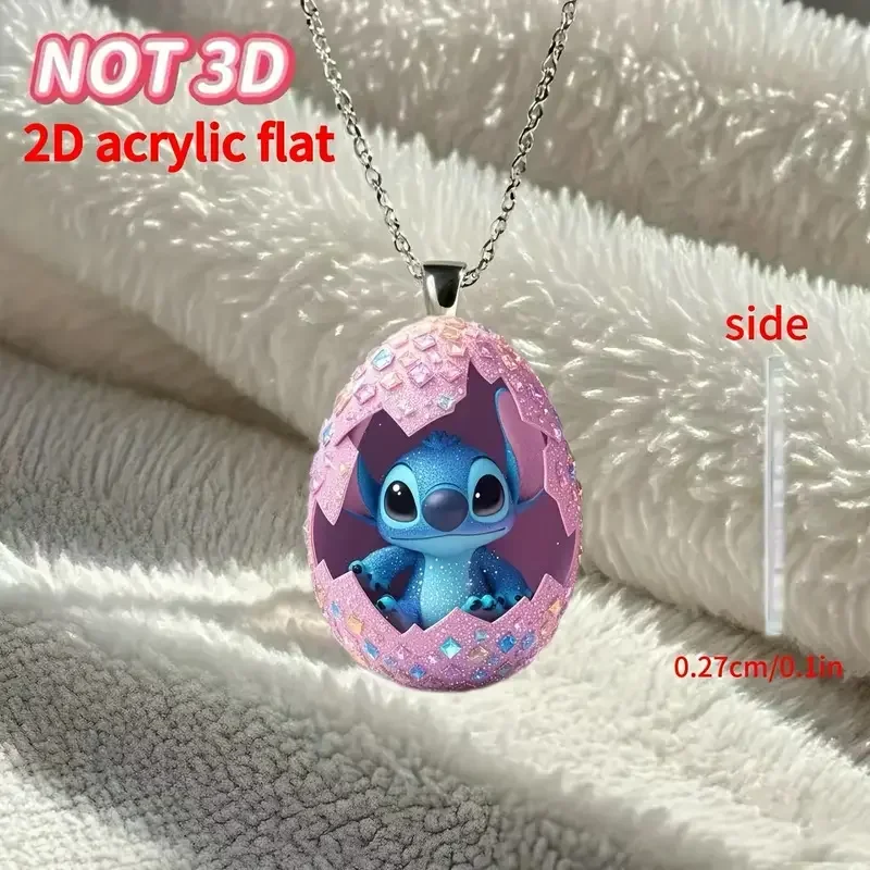 Disney Stitch 2D Acrylic Fantasy Couple Necklace Kawaii Cartoon Anime Accessories Diamond Pattern Girl Decoration Gift