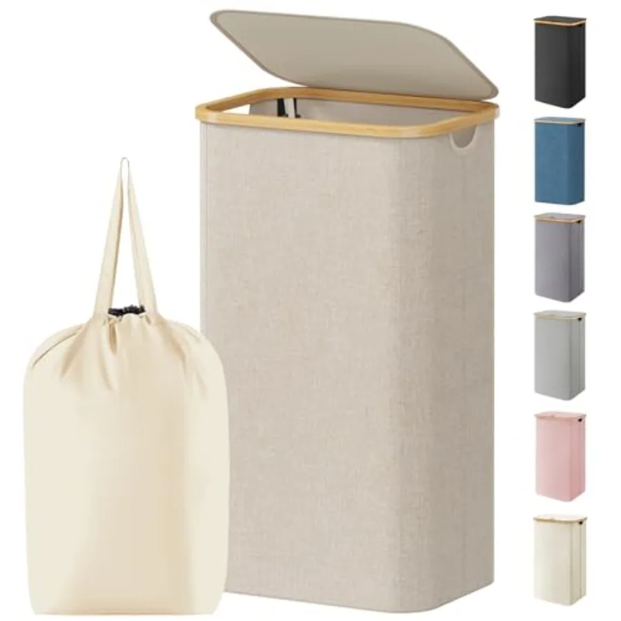 

Laundry Basket with Lid Clothes Hampers for Laundry with Bamboo Handles and 1 Removable Bag Large Foldable Laundry Hamper for B