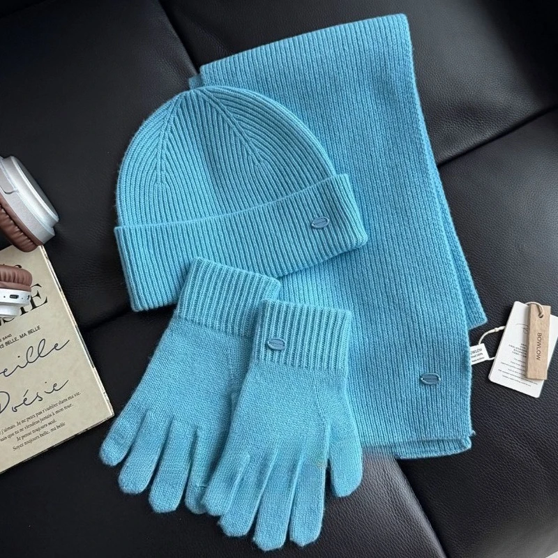 100% قبعات من الصوف الخالص وشاح قفاز مجموعة الشتاء المألوف ومتعددة الاستخدامات الدافئة Skullies Beanies للنساء والرجال