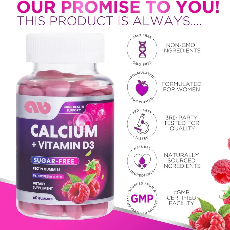 

Calcium supplement containing vitamin D3- for bone and tooth strength support, non GMO-60 gummies