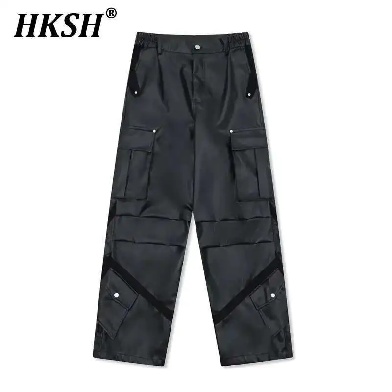 

HKSH осенние новые мужские темные модные брендовые уличные американские мотоциклетные кожаные брюки женские шикарные широкие сложенные HK2681