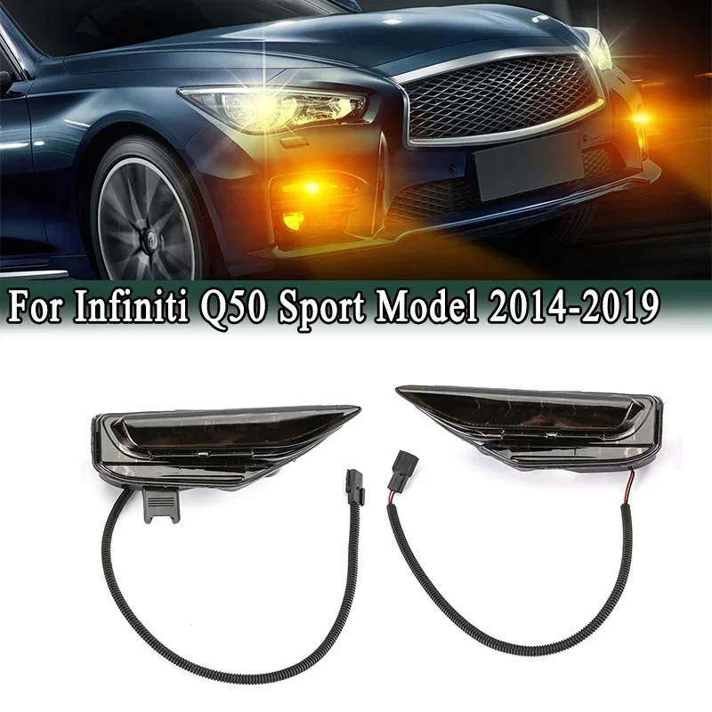 

1 Pair Fog Lamp Flowing Flashing Amber Led Light Turn Signal Lights for Infiniti Q50 Sport Model 2014-2019 261304GA0A 261354GA1A