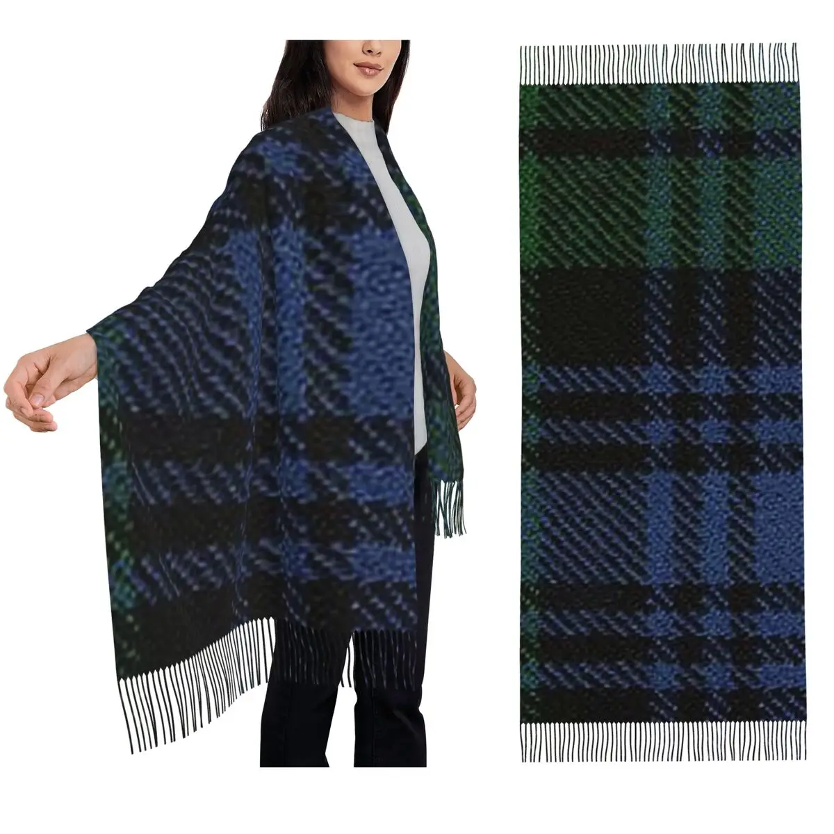 Black Watch Ancient Original Scottish Tartan Scarf Tassel Scarves Women Soft Warm Shawls and Wraps Large Fall Winter Shawl Wrap