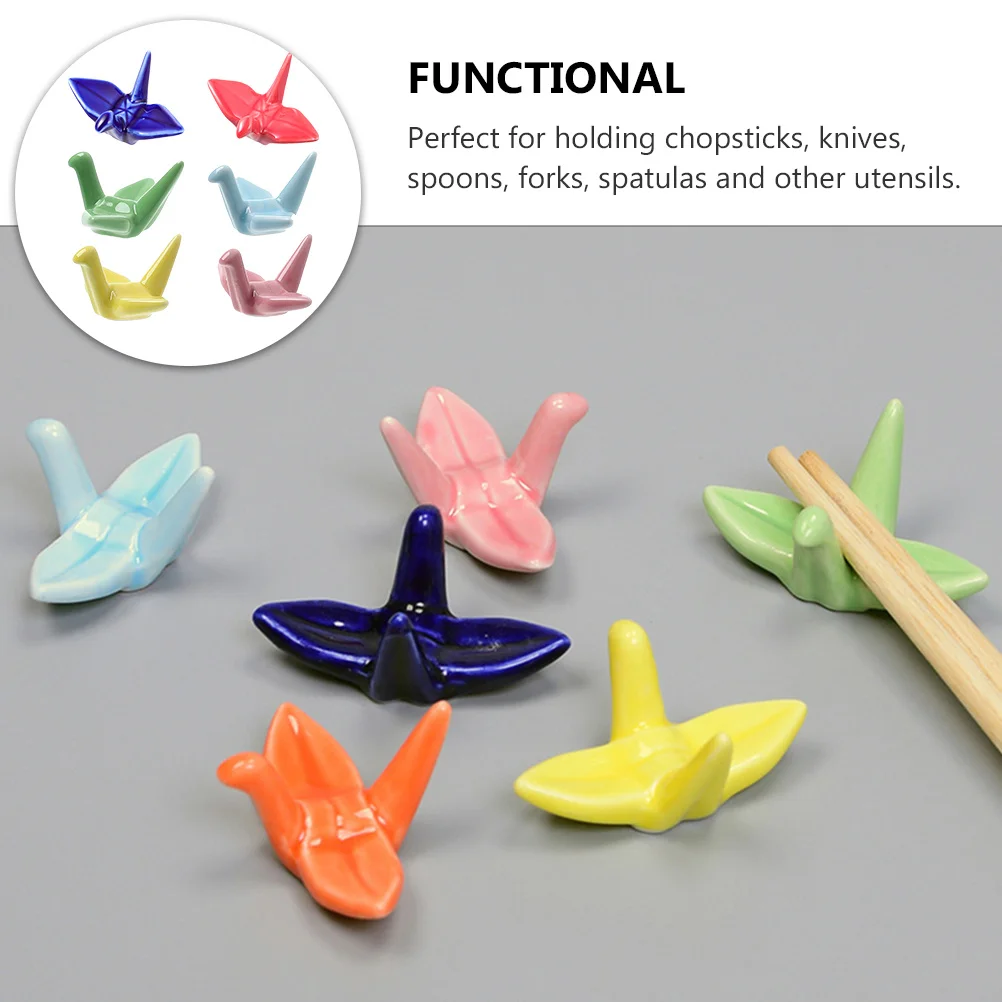 

12Pcs Paper Crane Ceramic Chopsticks Holder Spoon Fork Stand Tableware Support Creative Kitchen Organizer