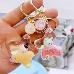 Personalized Cartoon Five-Star Milk Tea Cat Oil Liquid Drift Bottle Keychain Schoolbag Car Key Creative Pendant