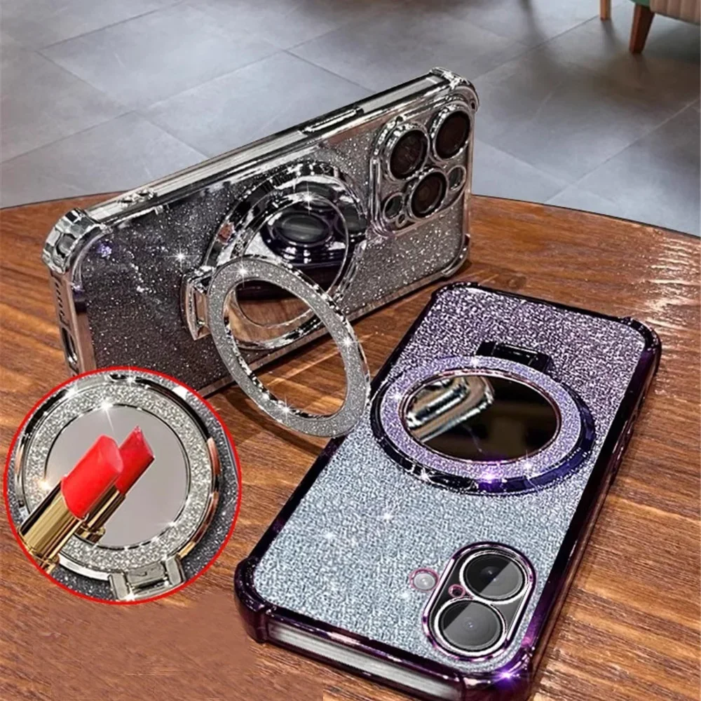 Luxuriöse Spiegel-Glitzer-Halter-Bling-Hülle für Samsung Galaxy S24 S23 S21 S20 FE S23 S24 S22 Plus, stoßfeste weiche Silikonhülle