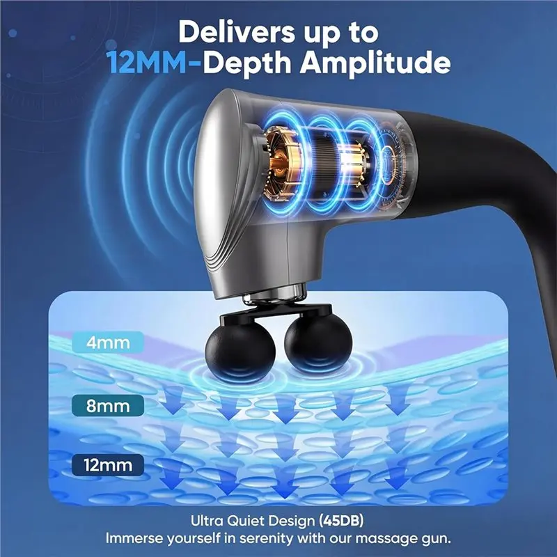 Super Deal -Long Handle Massage Gun, 12 Speeds With 5 Heads