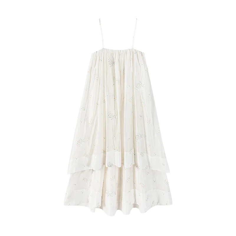 

Cariedo 2024 New Summer Product Streamer Tencel Embroidered Double Layer Large Swing Suspender Dress
