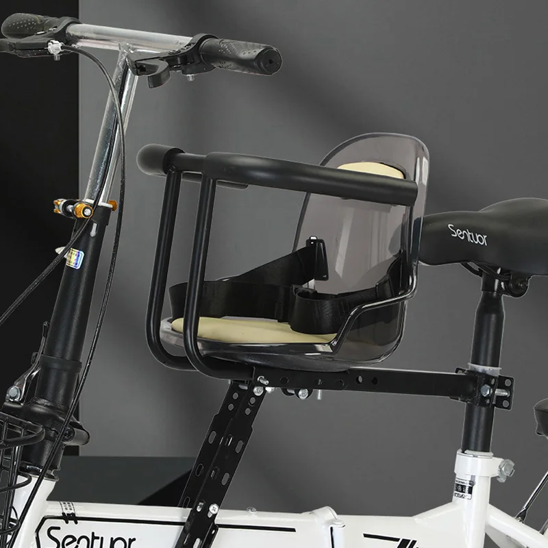 Front Mount Bike Seat Mountain Bike  Safety Seat with Guardrail and Safety Bicycle Seat Belt Bike Accessories