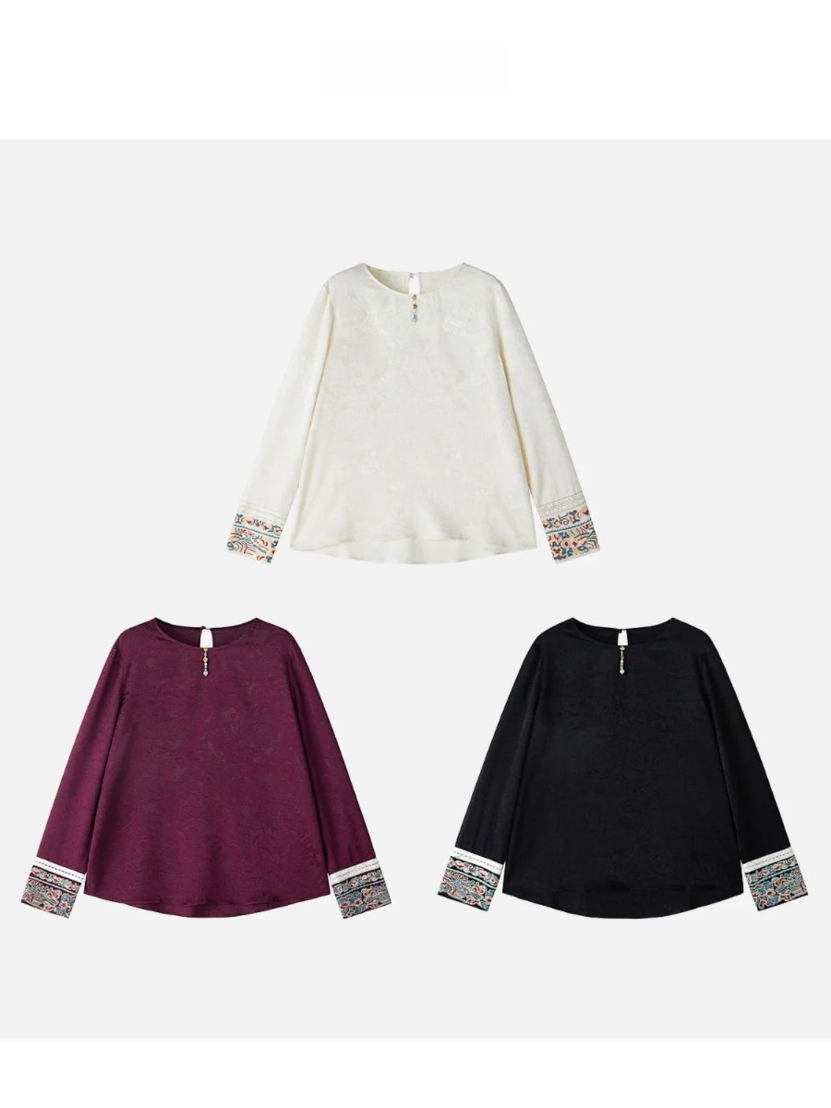 

JINGJING2025 New "Branch adow" Embroidered Silk Wool Blend Top Button Pendant Chinese Sle Women's Faionable Clothing