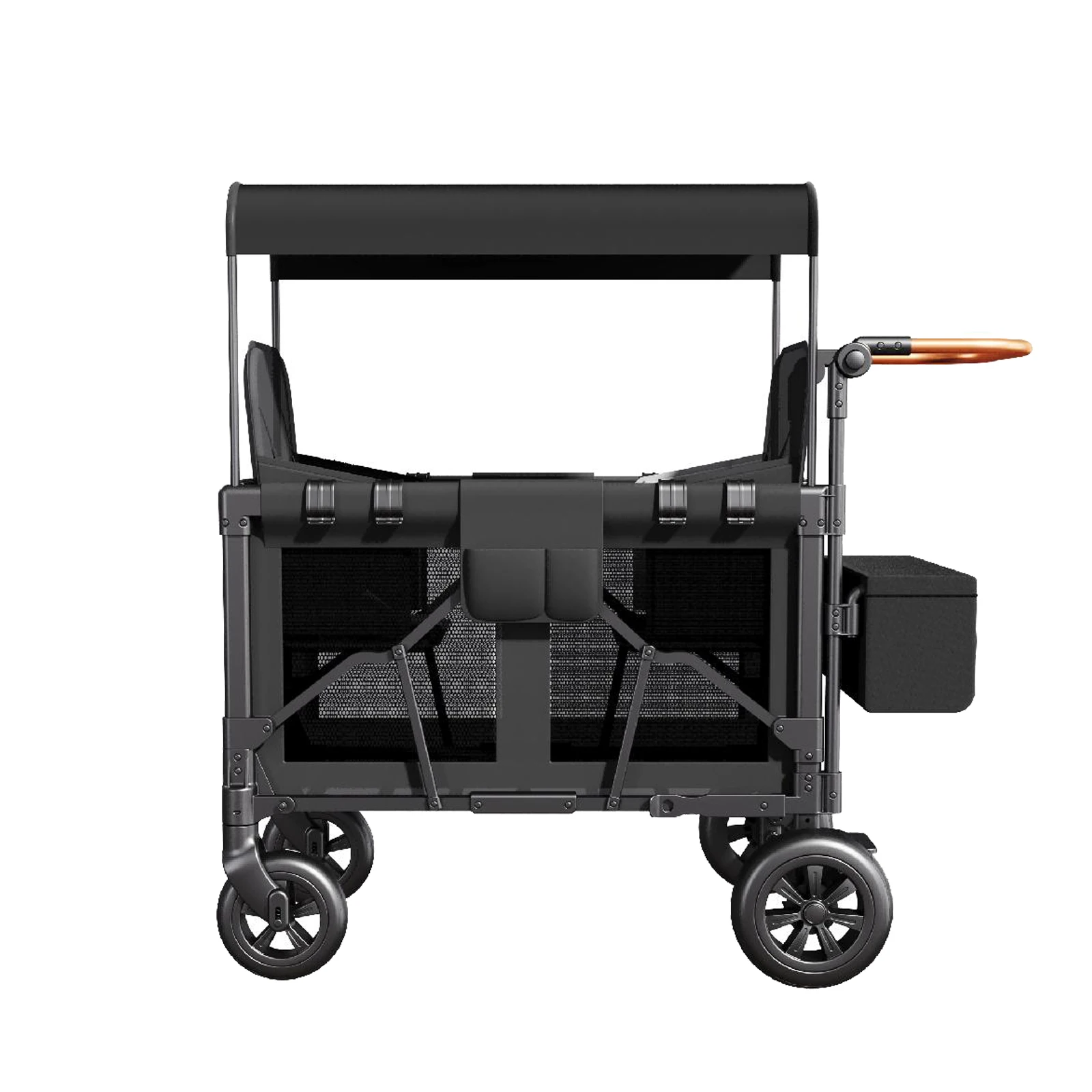 2-Seater All-Terrain Foldable Kids Wagon – Push & Pull Stroller with 360° Wheels, Adjustable Sun Canopy,600D Oxford Fabric 5-Point Harness, Snack Tray